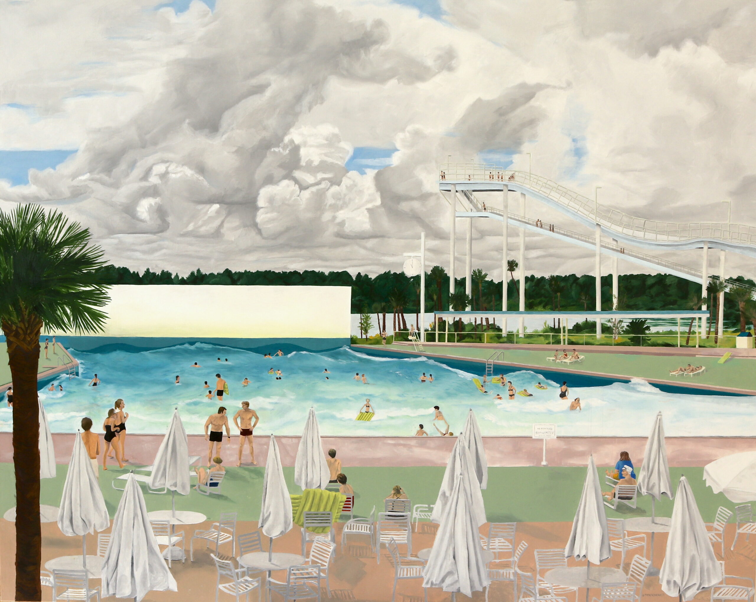 Outdoor Swimming Pool, oil on canvas, 162×130 cm